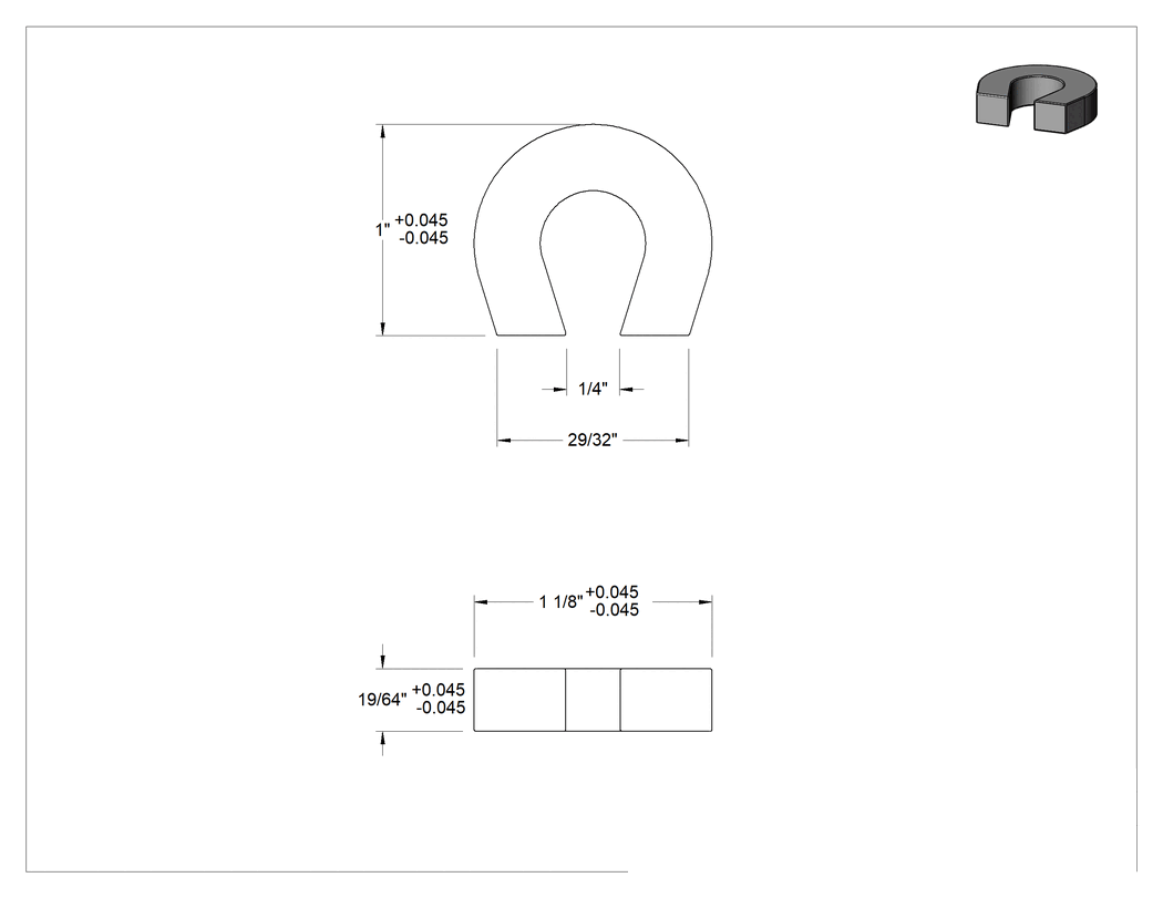 Teknik Çizim - Alnico Mıknatıs, At Nalı, 19/64" Kalınlık, 2.2 lbs. Maksimum Çekme Gücü