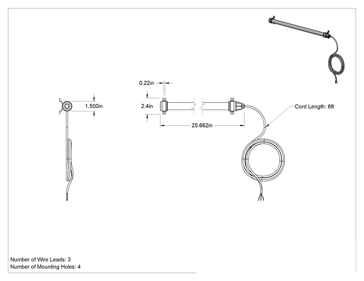 Teknik Çizim - Tehlikeli Ortam Şerit Makinesi Işığı, 12-30V DC, 25-3/4" Uzunluk x 1-1/2" Yükseklik x 2-1/2" Genişlik Toplam