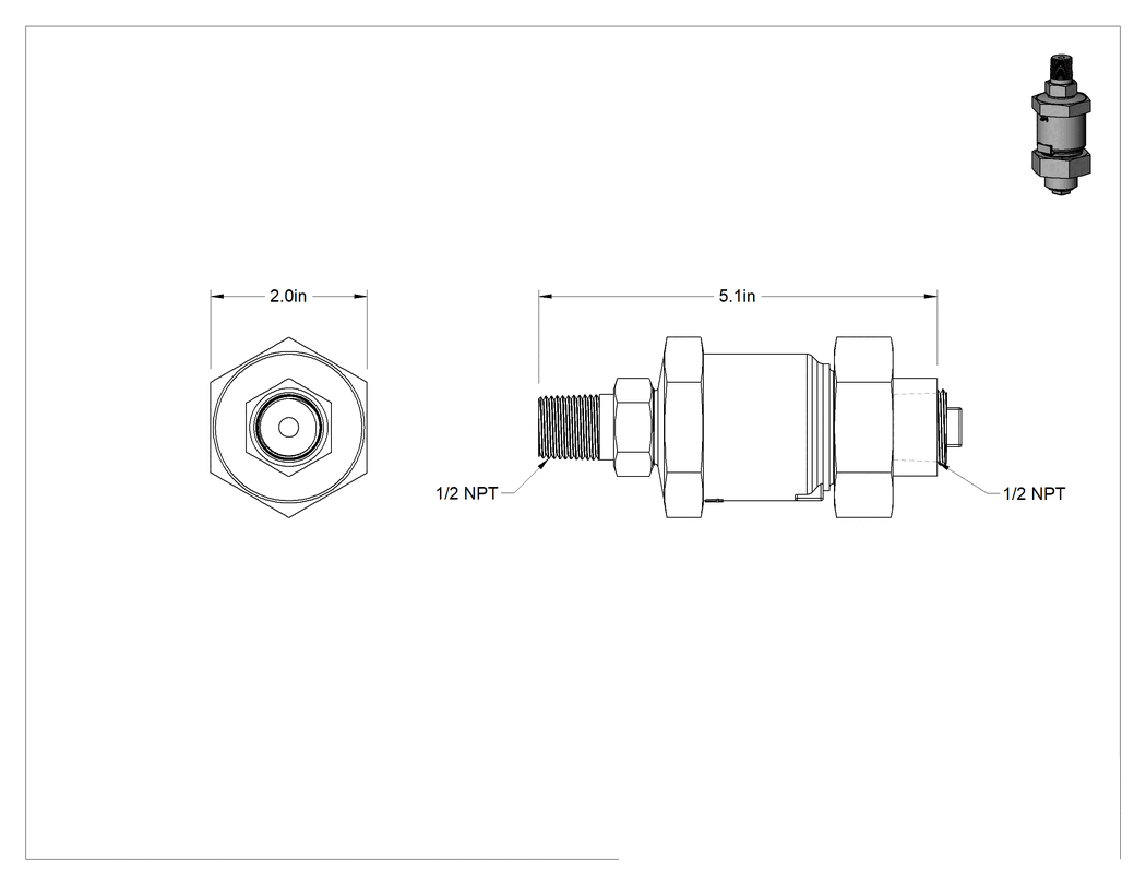 Teknik Çizim - Pirinç Buhar Kapanı, Dikey Yönlendirme, 1/2 NPT Erkek x Dişi, 125 PSI