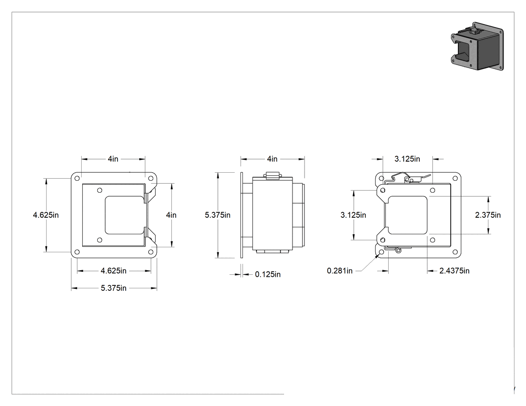 Teknik Çizim - 4 inç Genişlik x 4 inç Derinlik-2-1/2 inç Genişlik x 2-1/2 inç Derinlik, Toza Dayanıklı Kablo Kanalı için Redüktör