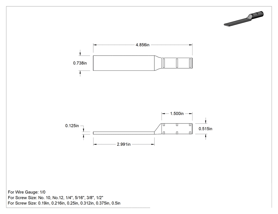 Teknik Çizim - Sıkıştırma Pabucu, 1/0 AWG
