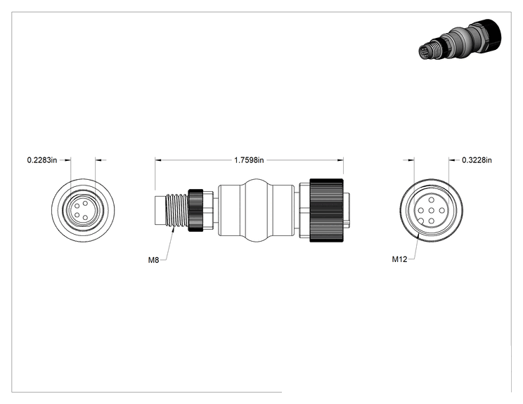 Teknik Çizim - 4 Kutuplu Nano M8 Fiş x 4 Kutuplu M12 Soket