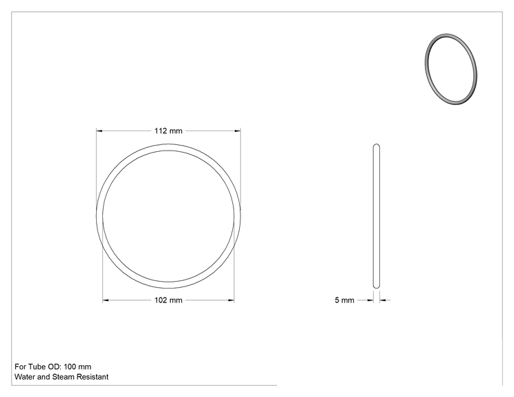 Teknik Çizim - 100 mm Dış Çaplı Boru için EPDM Kauçuk O-Ring