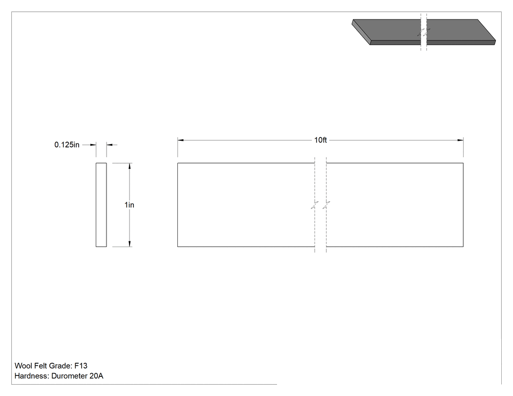 Teknik Çizim - F13 Keçe Şerit, Yumuşak, Düz Destek, 10 Fit Uzunluk, 1" Genişlik, 1/8" Kalınlık