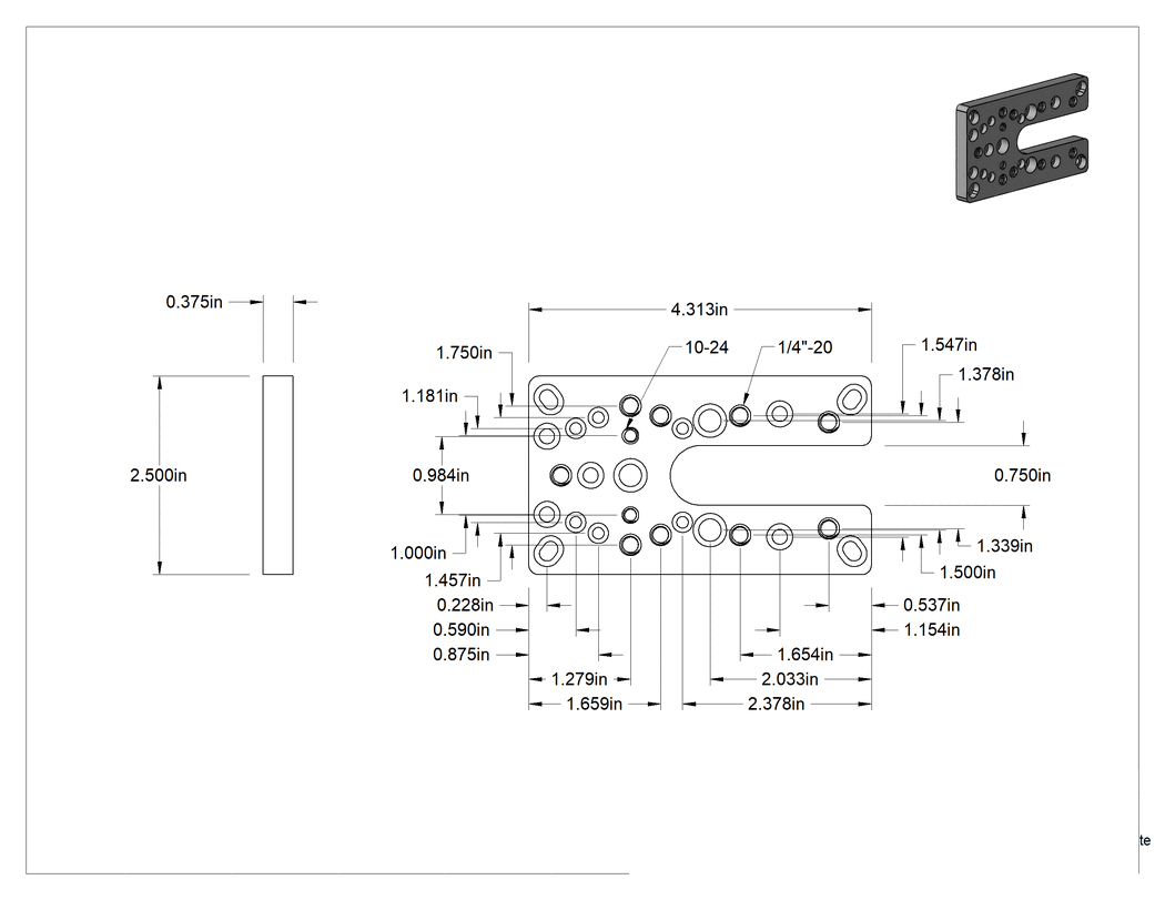 Teknik Çizim - 4-5/16" Uzunluk Ağır Hizmet Tipi Top Tutucu Konumlandırma Kolu için Makine Kamera Montaj Plakası