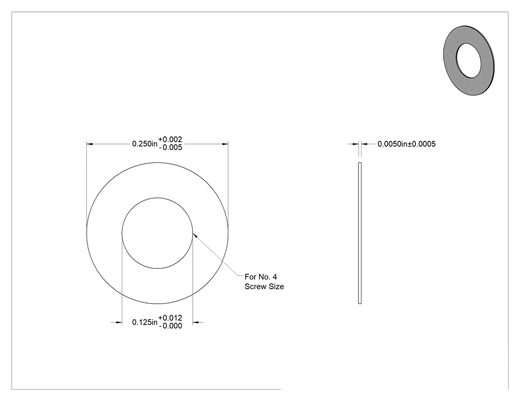 Teknik Çizim - 18-8 Paslanmaz Çelik Şimler, 1/8" Çaplı Vida Omzunu Kısaltmak için, 0.005" Kalınlık