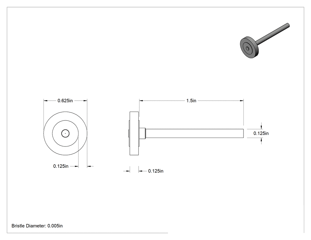Teknik Çizim - Paslanmaz Çelik Tekerlek Fırçası, 5/8" Çap, 1-1/2" Uzunlukta Şaft