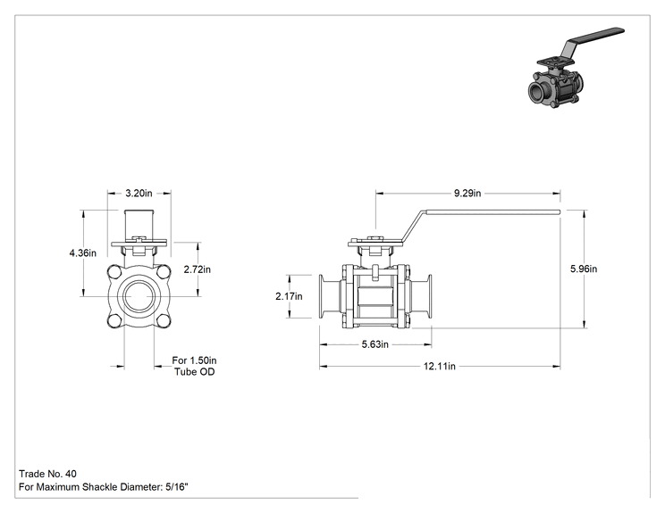Teknik Çizim - Ultra Yüksek Vakum Bağlantı Parçalı On/Off Valf, Vana Anma Numarası 40, 1-1/2" Boru Dış Çapı için