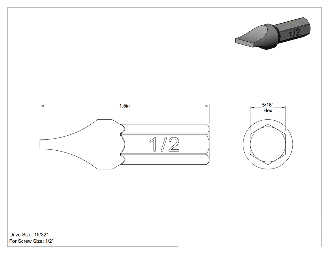 Teknik Çizim - 15/32" Oluklu Uç, 5/16" Altıgen Şaft