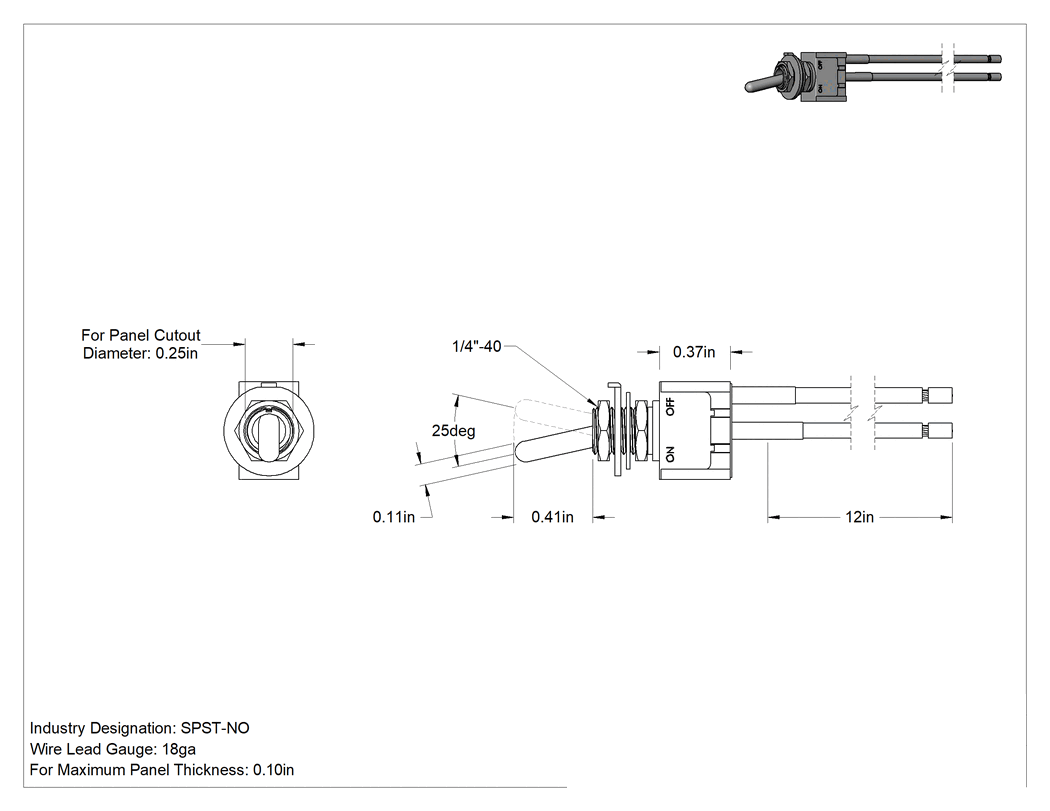 Teknik Çizim - 2 Konumlu Yuvarlak Toggle Anahtarı, SPST-NO