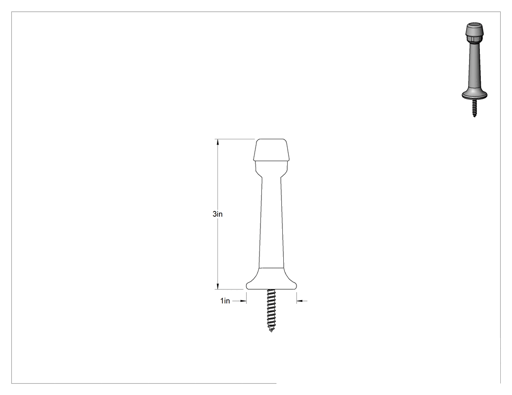 Teknik Çizim - Süpürgelik Montajlı Kapı Durdurucu, Mat Pirinç Taban, 3" Çıkıntı