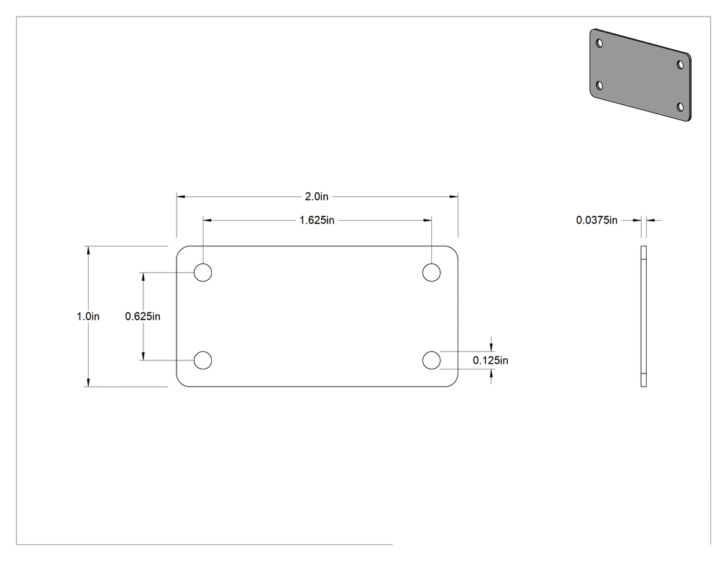 Teknik Çizim - Oyma ve Damgalama Mesaj Plakası, 4 montaj deliği, 304 Paslanmaz Çelik, 1" Yükseklik x 2" Genişlik