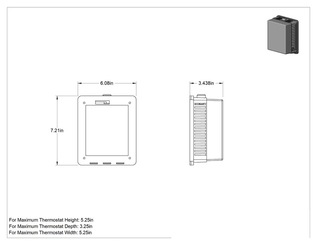 Teknik Çizim - Termostat Koruyucu, 5-1/4" Yüksekliğinde Termostat için Halkalı Tabanlı Plastik