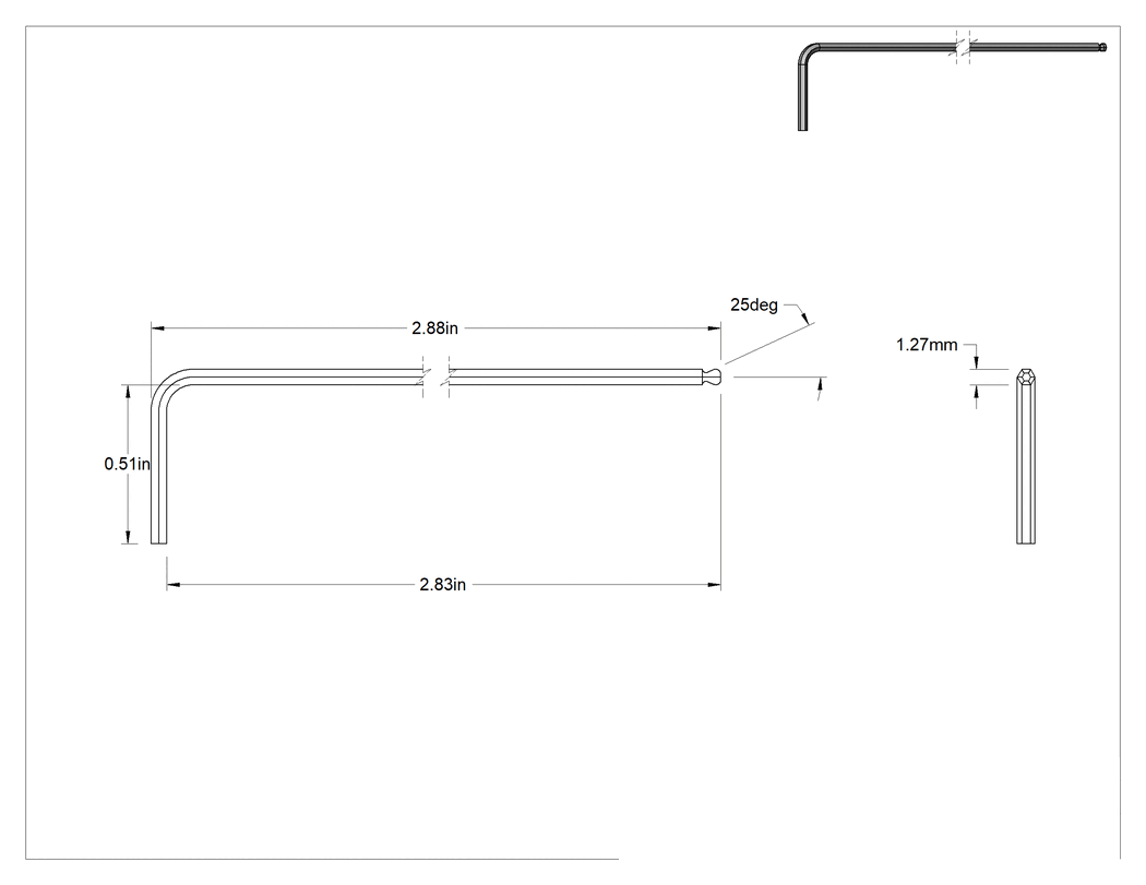 Teknik Çizim - Alaşımlı Çelik Açılı Tahrikli Top Uçlu Altıgen L Anahtarı, Altın Boyalı, 1.27 mm Tahrik Boyutu, 2-7/8" Toplam Uzunluk