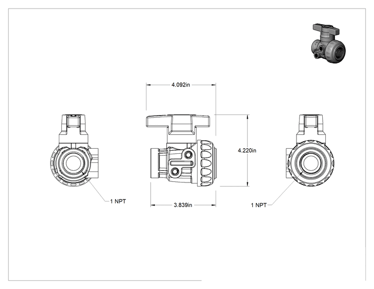 Teknik Çizim - Su için Açma/Kapama Vanası, T-Saplı, 1 NPT Dişi