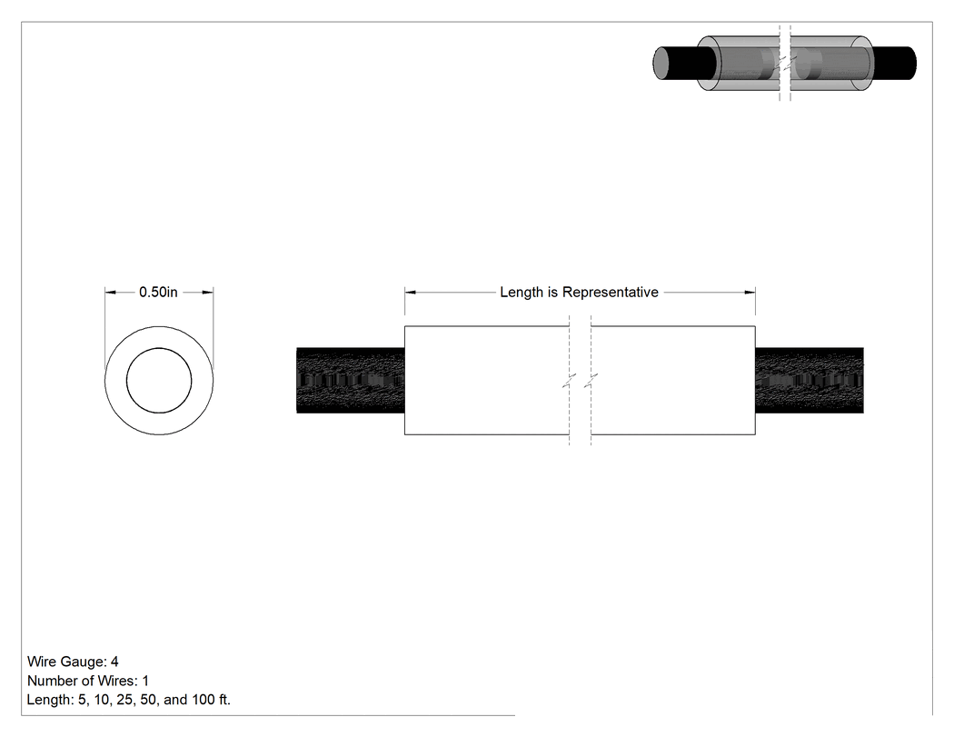Teknik Çizim - Yüksek Gerilimli Sürekli Esnek Bağlantı Kablosu, 42000V DC/59000V AC, 4 AWG