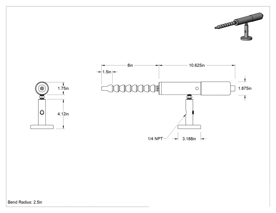 Teknik Çizim - Soğuk Hava Dağıtıcı, Ayarlanabilir Sıcaklık Ayarı, 1 Hava Çıkışı, 2 ila 15 fpm
