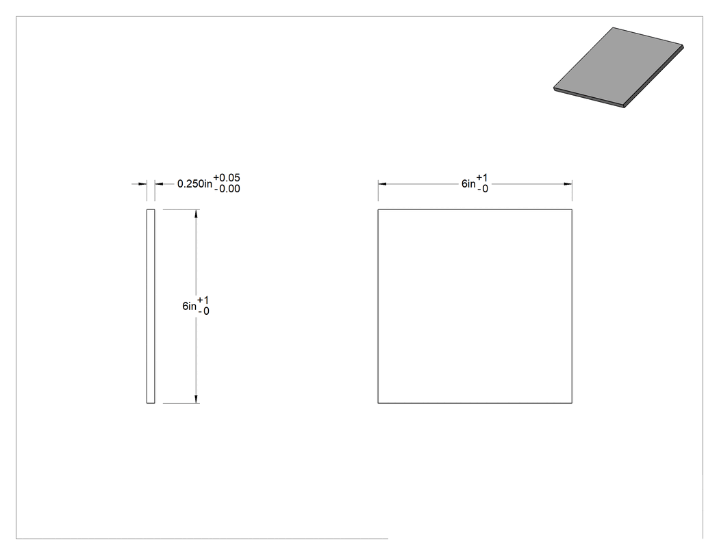 Teknik Çizim - Yüksek Mukavemetli Aşınmaya Dayanıklı Torlon Pai Levha, 6" x 6" x 1/4"