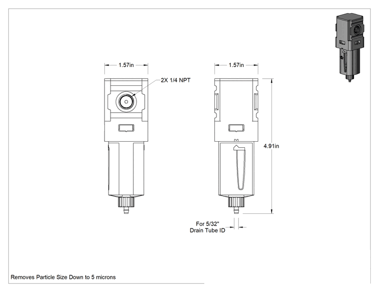 Teknik Çizim - Parker P31 Hava Filtresi, Manuel, 1/4 NPT Dişi