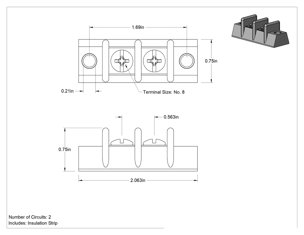 Teknik Çizim - Yer Tasarrufu Sağlayan Klemens, 600V AC/600V DC, 2 Devre