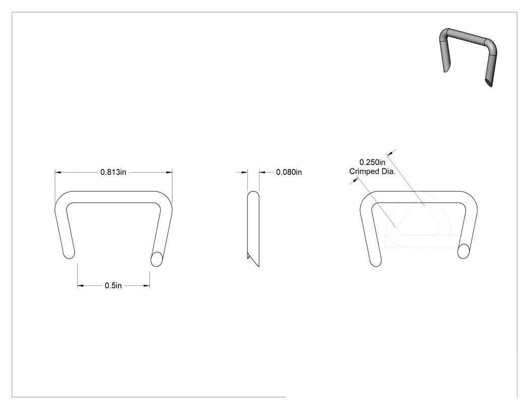 Teknik Çizim - Hog Halkaları, D Stili, Çelik, 1/2" Açıklık Boyutu