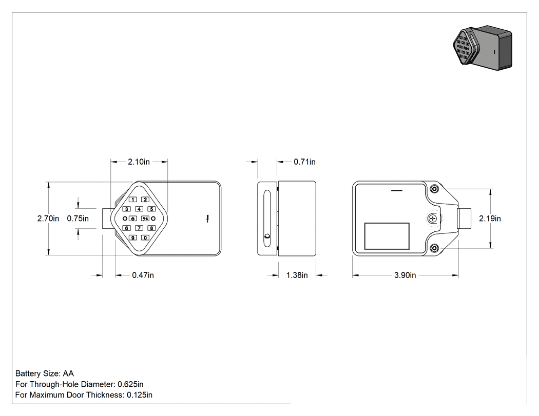 Teknik Çizim - Elektronik Dolap Kilitleri, Kombinasyon ve RFID Sinyali, Atanmış Kullanıcı Modu