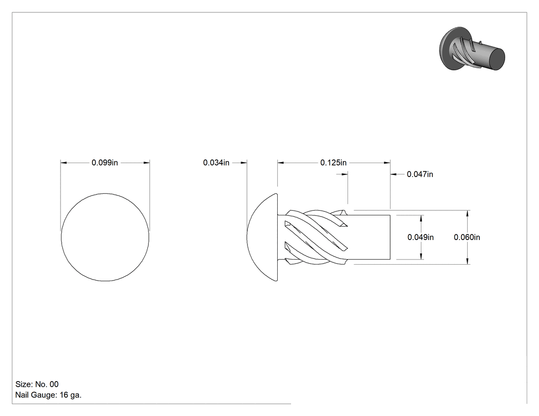 Teknik Çizim - Metal için 18-8 Paslanmaz Çelik Vidalı Çiviler, Plastik ve Kontrplak, 00 Boyut, 1/8" Uzunluk