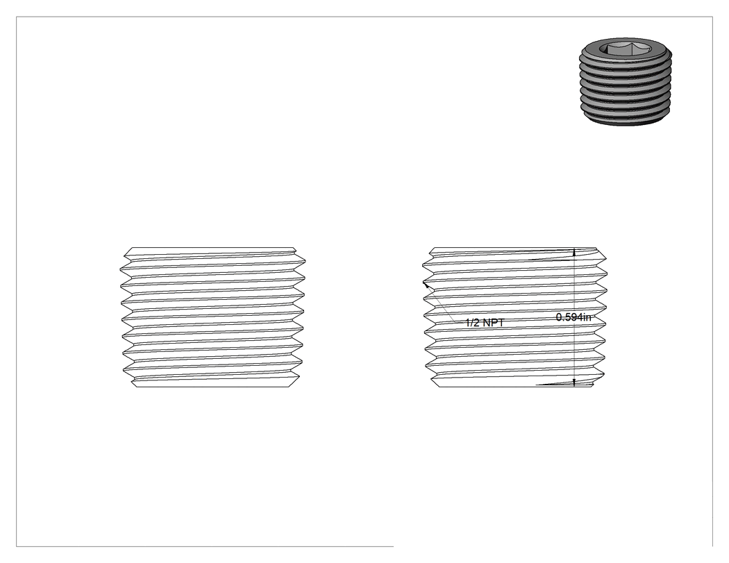 Teknik Çizim - Muhafazalar için Dişli Tapalar, 1/2 NPT