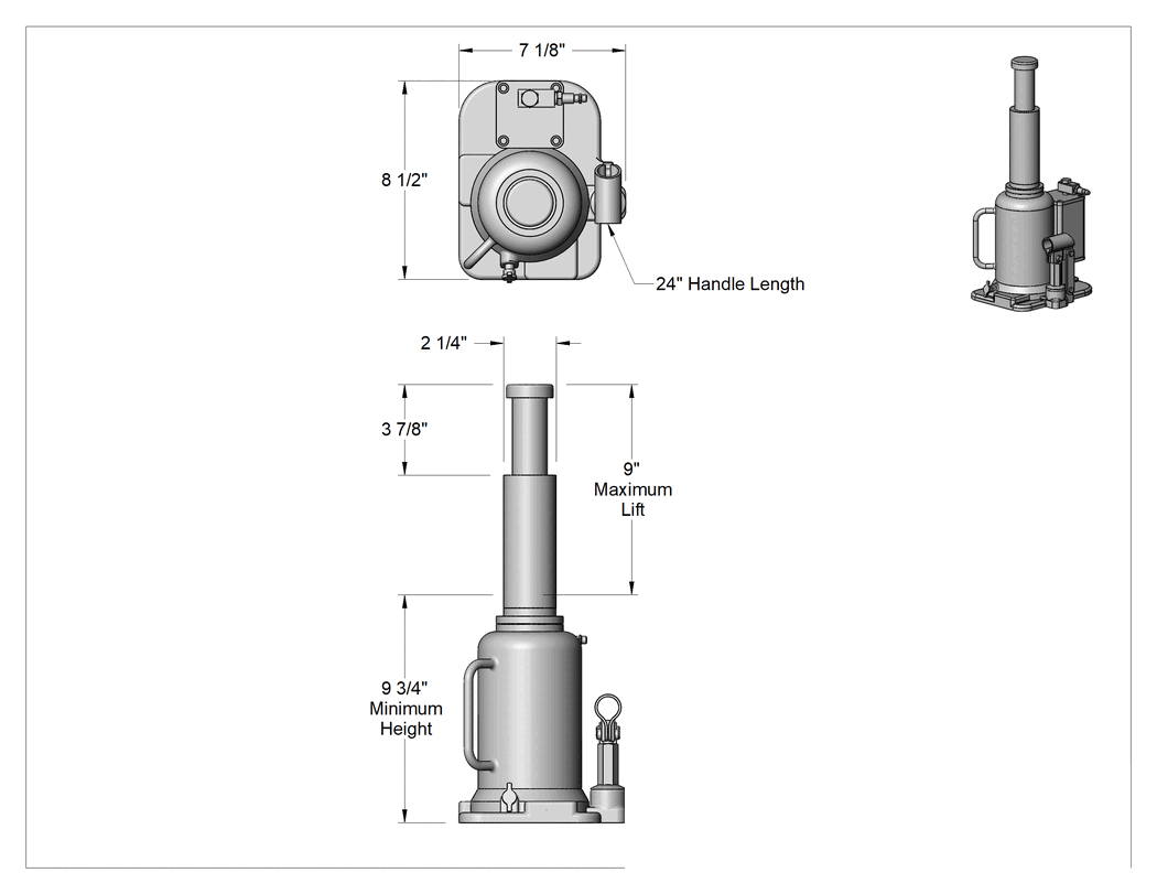 Teknik Çizim - Havayla Çalışan Hidrolik Şişe Krikosu, 40000 lb. Kapasite