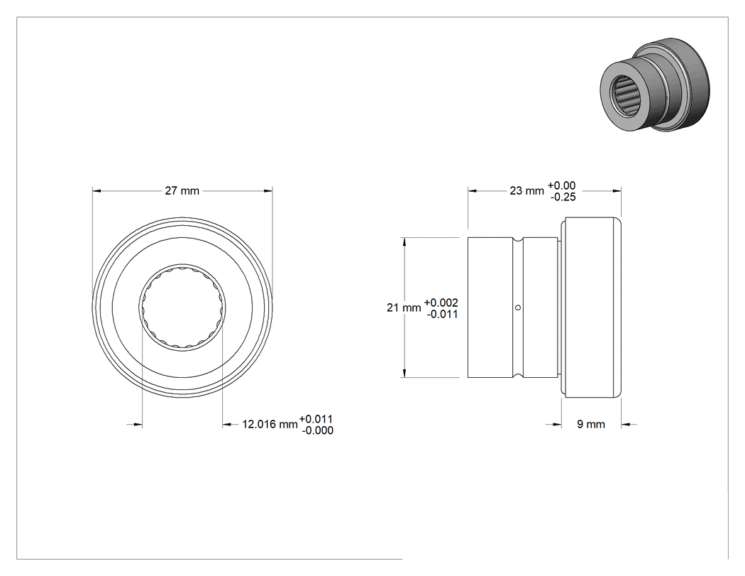 Teknik Çizim - Kombinasyon Masuralı Rulman, 12 mm Şaft Çapı için