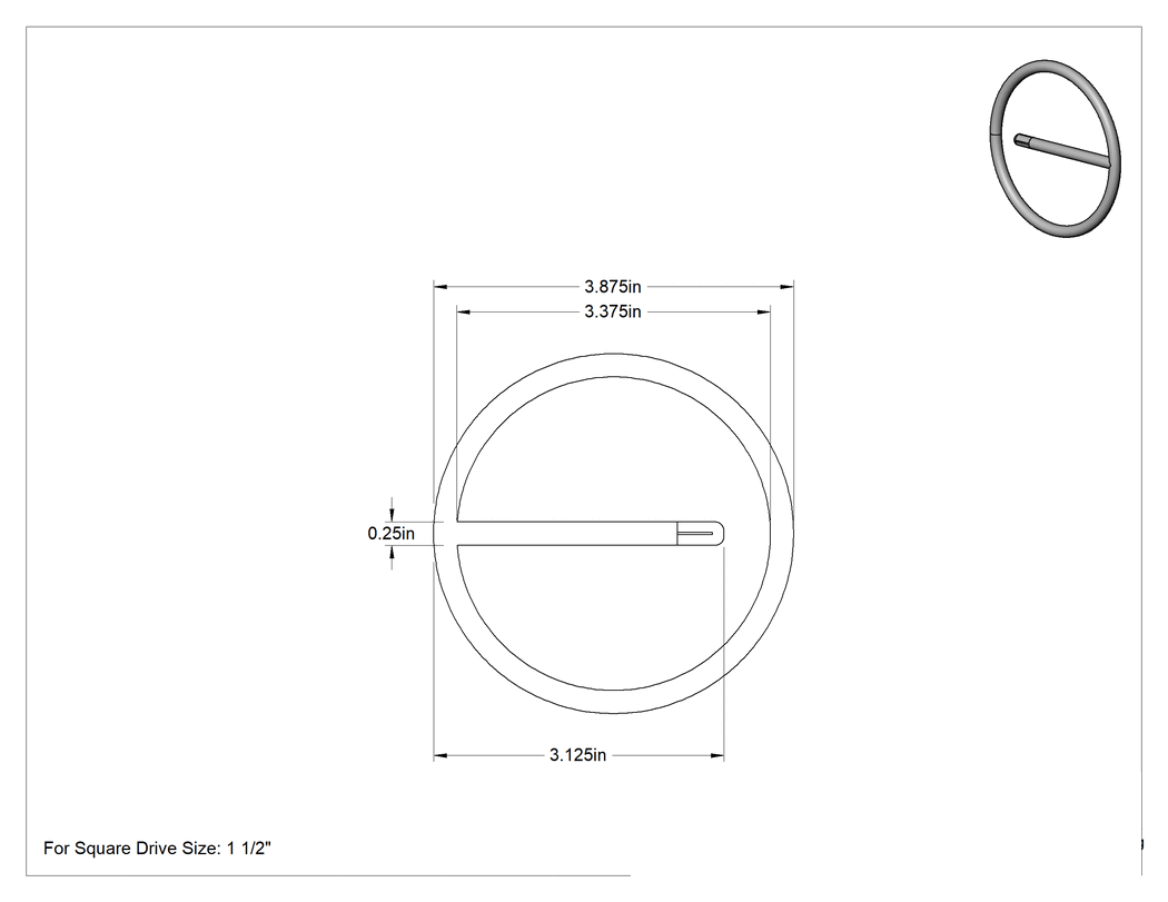 Teknik Çizim - 3-3/8" İç Çaplı 1-1/2" Kare Tahrikli Darbeli Soket için Tek Parçalı Soket Segman