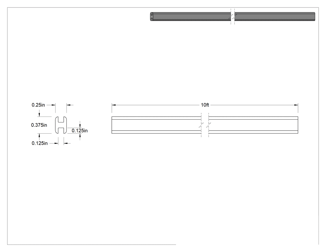 Teknik Çizim - Suya ve Hava Koşullarına Dayanıklı Takmalı H-Conta, 0.125" Kenar Kalınlığına Uygun, 1/4" Genişlik, 3/8" Yükseklik, 10 Fit Uzunluk