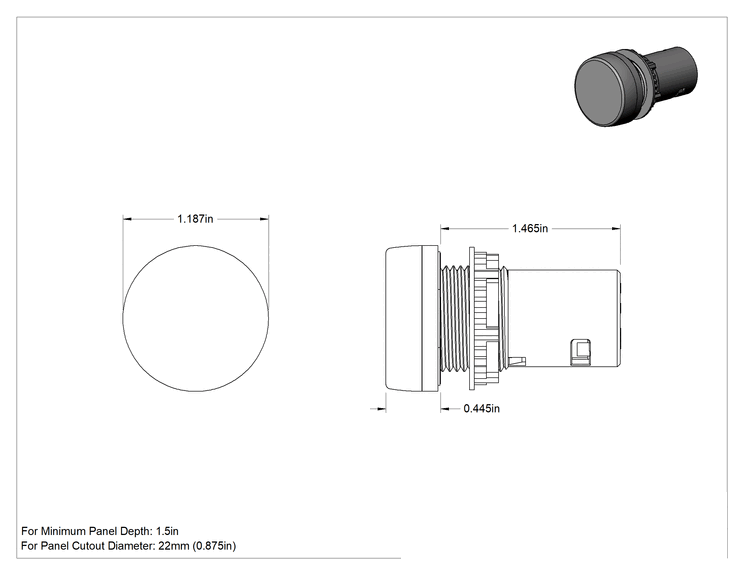Teknik Çizim - Düz Yağa Dayanıklı Panel Işığı, Vidalı Terminalli, 12 ila 24V AC/DC, Mavi