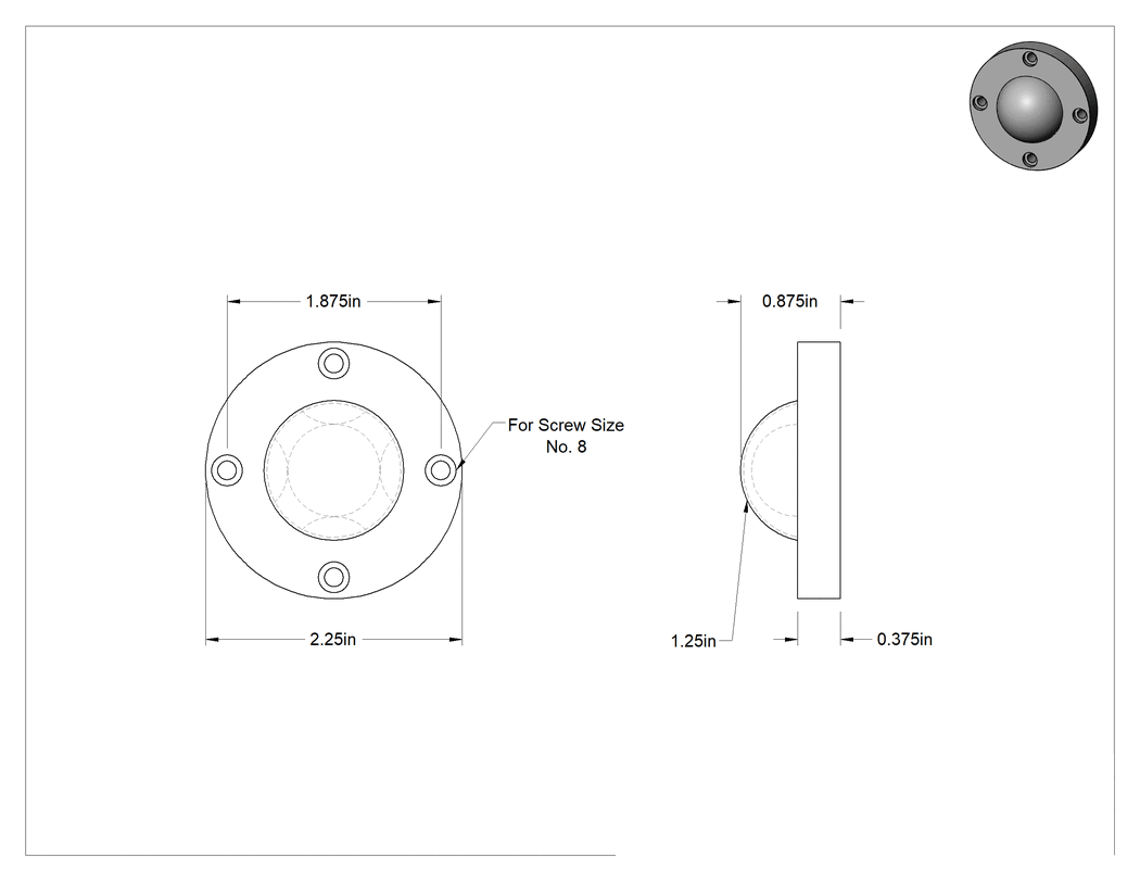 Teknik Çizim - Easy-View Flanşlı Gözetleme Camı, 2-1/4" Flanş Dış Çapı