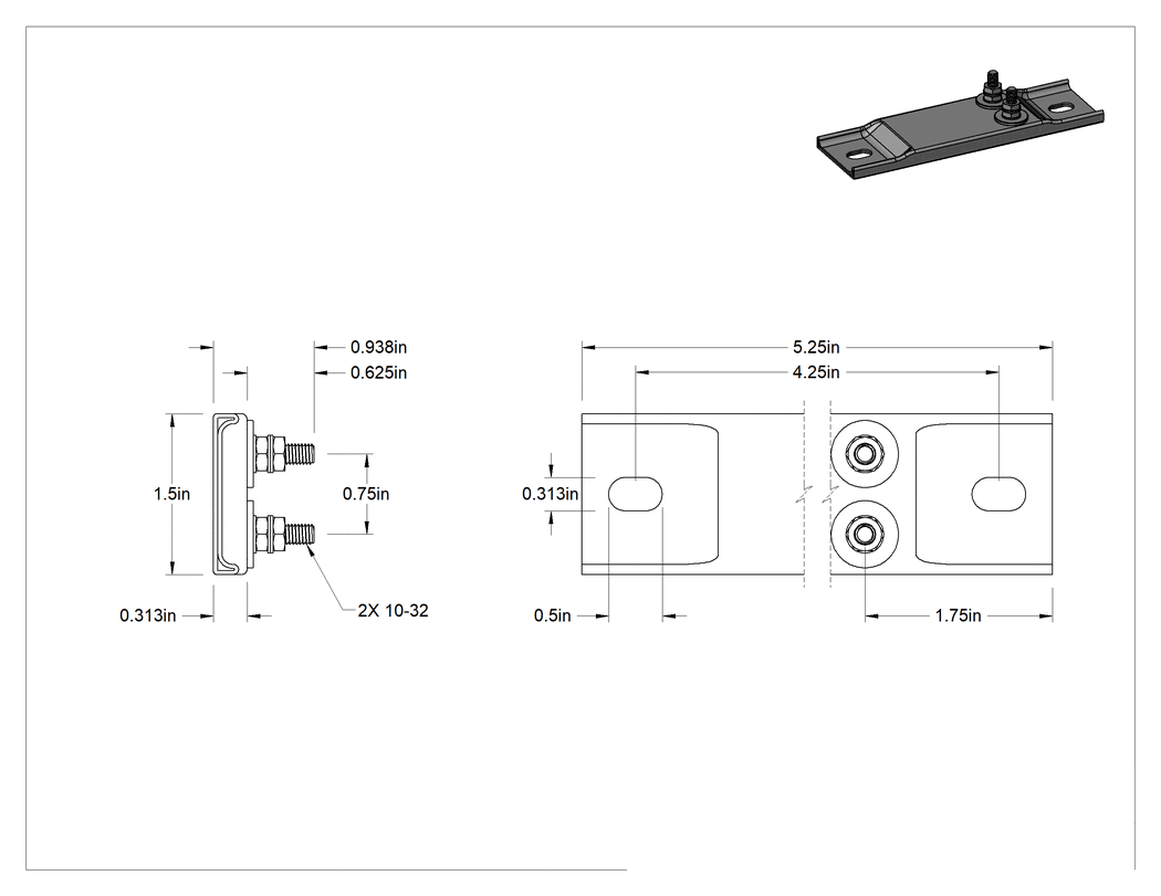 Teknik Çizim - Neme Dayanıklı Cıvata ve Kelepçe Montajlı Isıtıcı, Hat Üstü Vida Terminalli, 120V AC, 125W, 5-1/4" Uzunluk