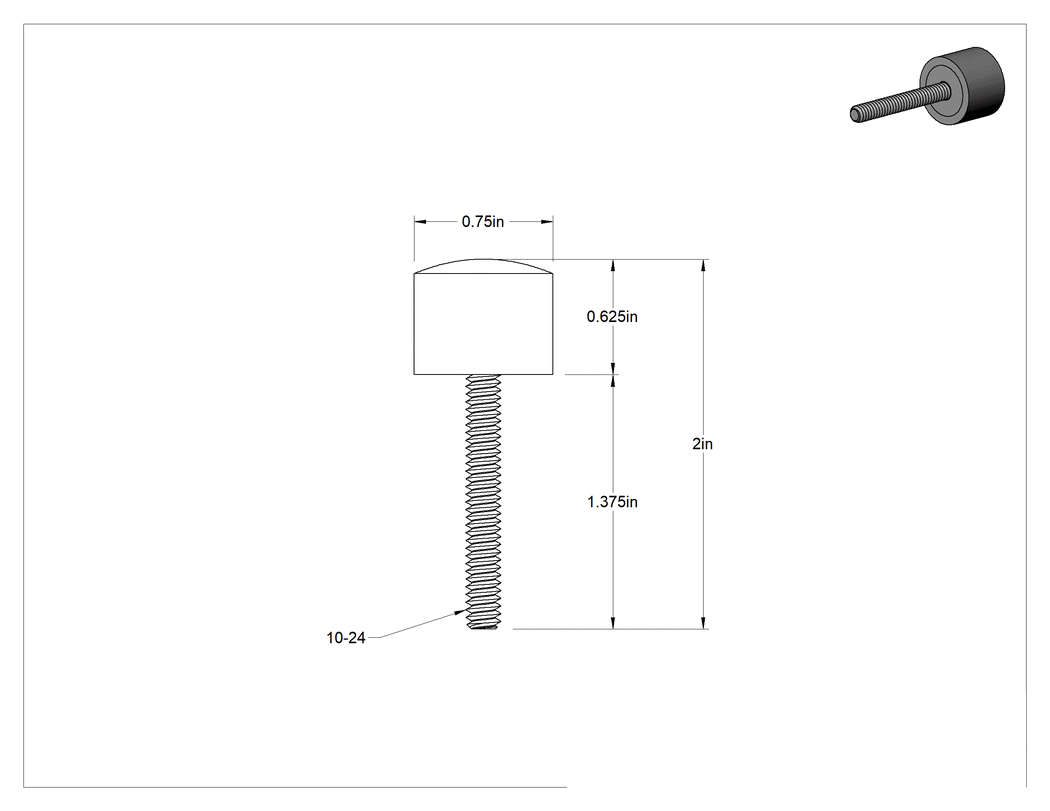 Teknik Çizim - Güçlendirilmiş Dişli Tampon, Çelik Çekirdek, Poliüretan, 1-3/8" Uzunluk 10-24 Saplama, Durometre 80A