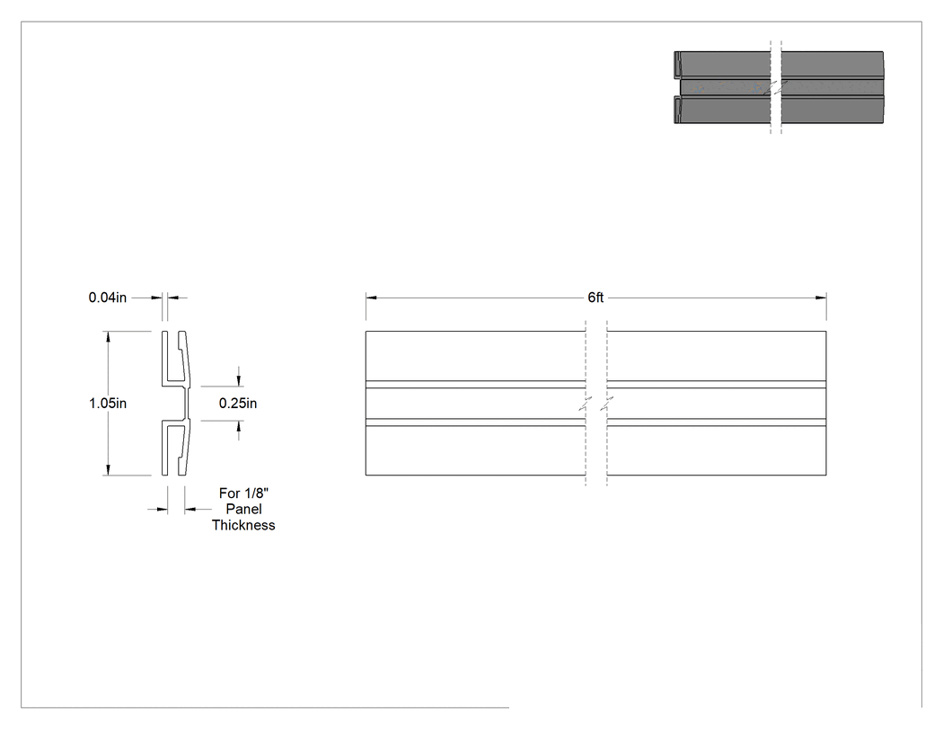 Teknik Çizim - Kaydırmalı Piyano Menteşesi, PVC Plastik, 1/8" Panel Kalınlığı için, 1" Genişlik, Şeffaf