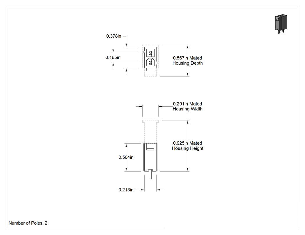 Teknik Çizim - Kilitleme Tırnağı ile Molex Devre Kartı Konektörü için 2 Kutuplu Devre Kartı Fişleri