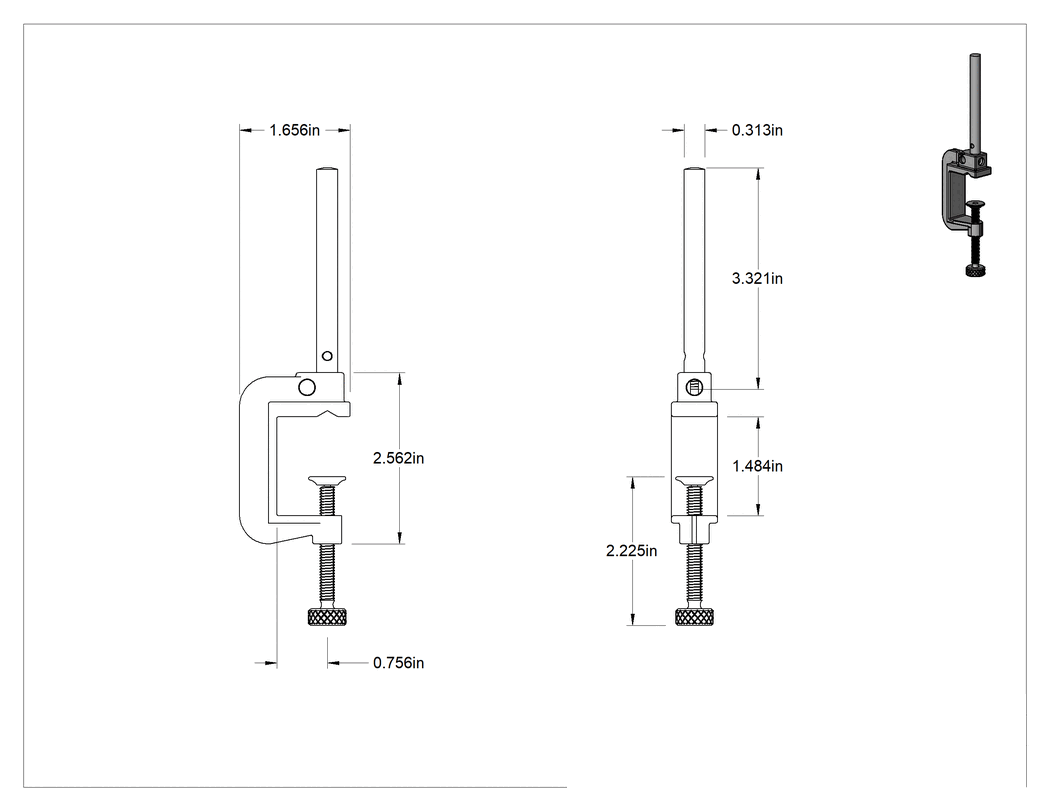 Teknik Çizim - Starrett Sürekli Kadranlı Arka Pistonlu Varyans Göstergeleri için Kelepçeler, Model Numarası PT99437 Starrett Arka Piston Komparatör için