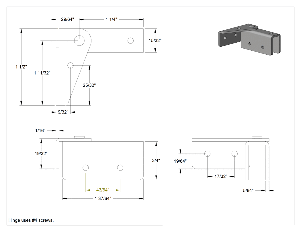 Teknik Çizim - Cam Dolap Pivot Menteşeleri, 1/4" maksimum kapı kalınlığı için, Krom Kaplı Çelik