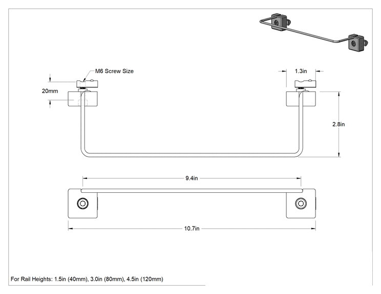 Teknik Çizim - T-Yivli Çerçeve, 1.5 inç ve 40 mm Yüksekliğinde Ray için Çubuk Alet Tutucu, 9-7/16" Genişlik
