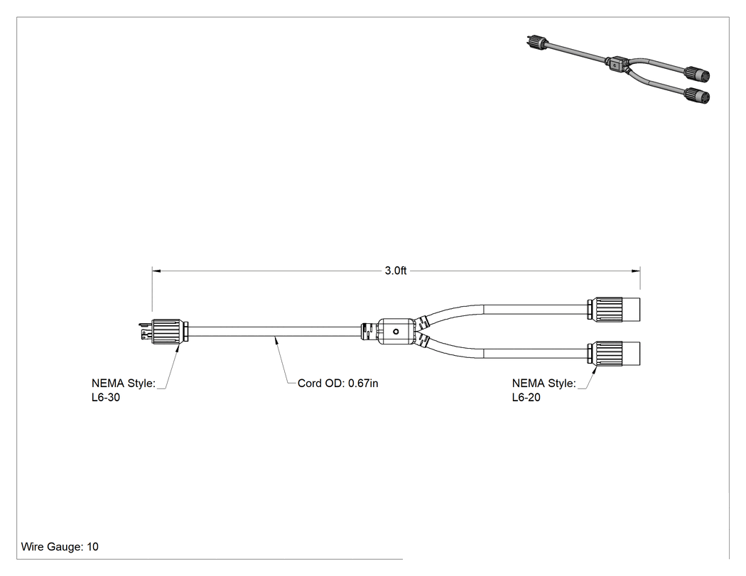 Teknik Çizim - NEMA L6-30 Fiş x NEMA L6-20 Priz Adaptörü