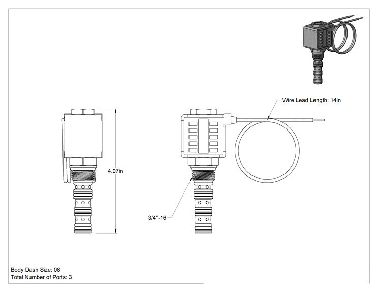 Teknik Çizim - Solenoidle Çalışan Vidalı Hidrolik Vana, Yön Kontrolü, 4-Way, Deltrol Dsv2-080-4NC-N-D2DE