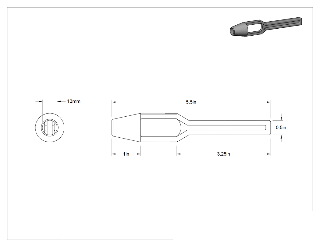 Teknik Çizim - Çekiçle Çalışan Delgeç, 13 mm Delik Çapı için