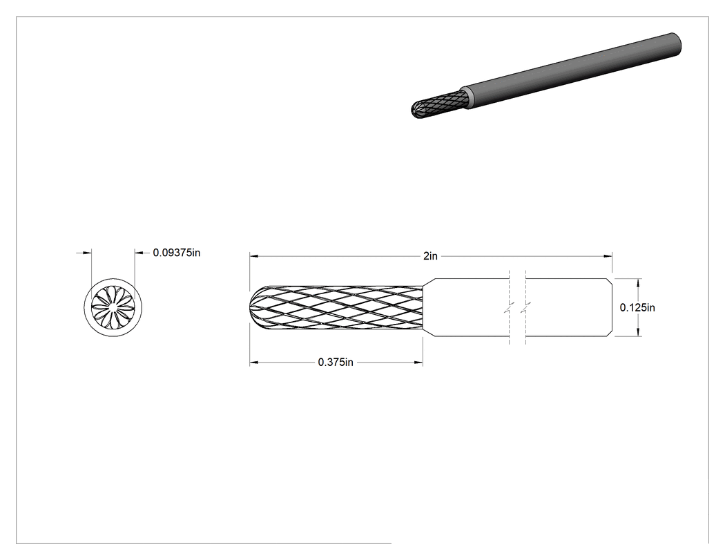 Teknik Çizim - 1/8" Çaplı Şaftlı Karbür Freze Ucu, Yuvarlak Silindir, Ticaret No., SC-41, Çift Kesimli Diş
