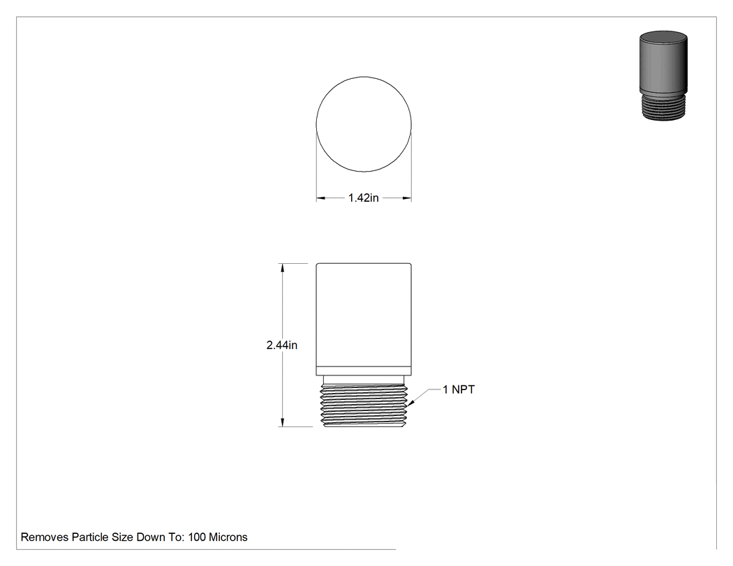 Teknik Çizim - 316 Paslanmaz Çelik Susturucu, 1 NPT Erkek