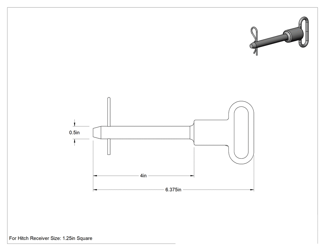 Teknik Çizim - Bağlantı Pimi, Halkalı Başlıklı, Çelik, 1-1/4" Kare Bağlantı Alıcısı için