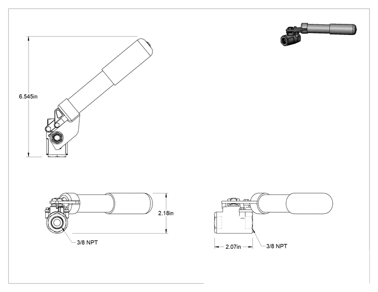 Teknik Çizim - Soğutucu Akışkan için Dişli Açma/Kapama Vanası, 3/8 NPT Dişi Boru Boyutu