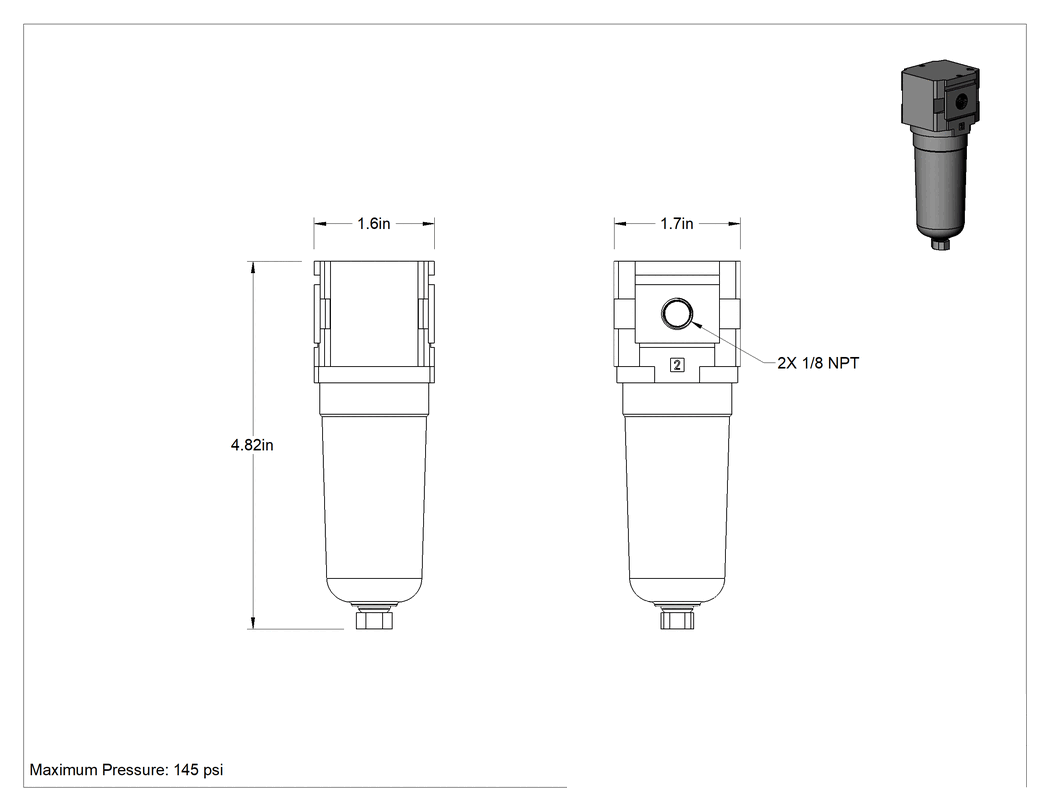 Teknik Çizim - SMC Modüler Basınçlı Hava Ayırıcı, Seri Afg20-D, 1/8 NPT Dişi