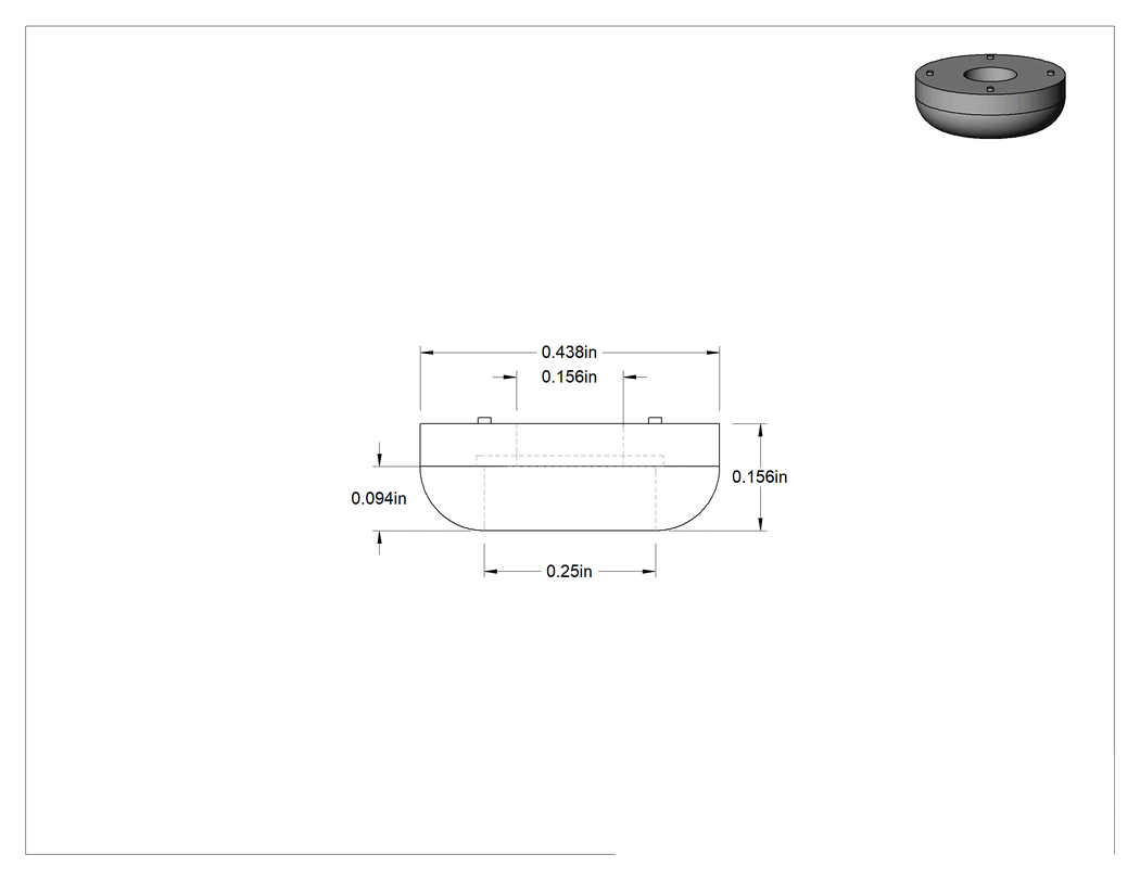 Teknik Çizim - SBR Kauçuk Dişsiz Delikli Tampon, Güçlendirilmiş, 7/16" Dış Çap, 5/32" Yükseklik, 5/32" Delik Çapı, Durometre 70A